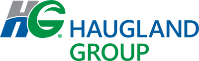 Haugland Group logo with a stylized 'HG' in blue and green on a white background