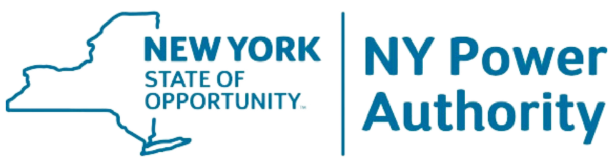 Logo of the New York Power Authority with a blue outline of New York state.