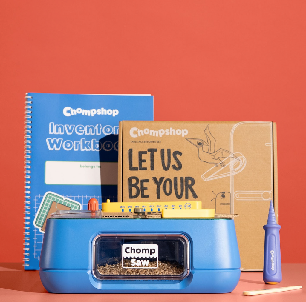 ChompShop - Maker Bundle (ChompSaw, table accessories, inventor's workbook, hole punch & scoring tool) - WhyMaker